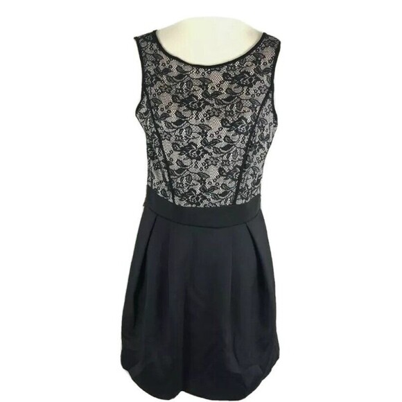 Mark Womans Dress Size S Black Beige Sleeveless Pleated Lace Overlay - Picture 1 of 12